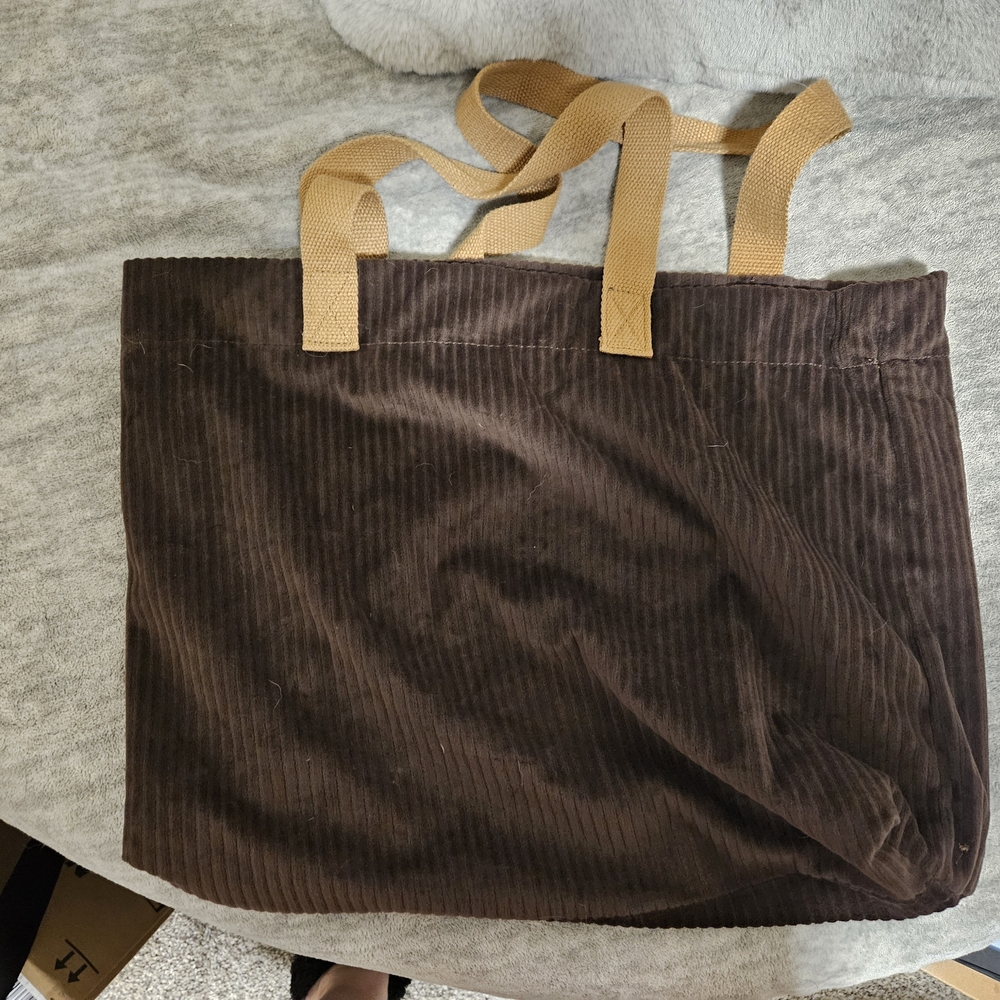 Brown Corduroy Tote Bag with Tan Straps